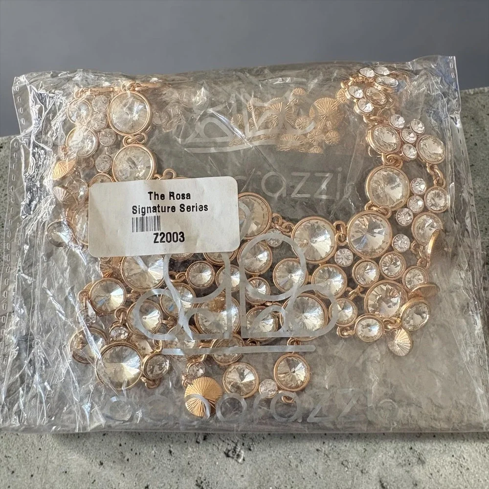 Paparazzi Zi Collection The Rosa Signature Series Gold Rhinestone Necklace Set